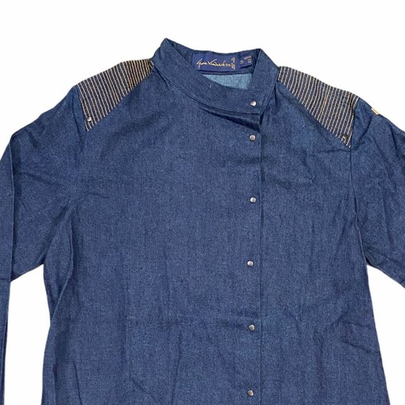 Vintage Gloria Vanderbilt 7 Denim Shirt Off Center Button Front Long Sleeve Blue - Picture 2 of 9